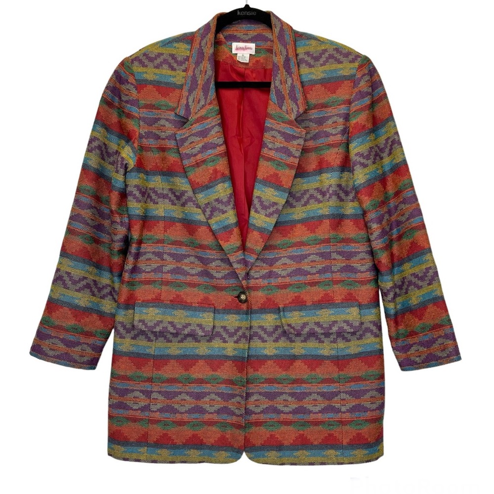 Neiman Marcus Southwest Blazer Size XL Cotton Blend Lined Aztec Design